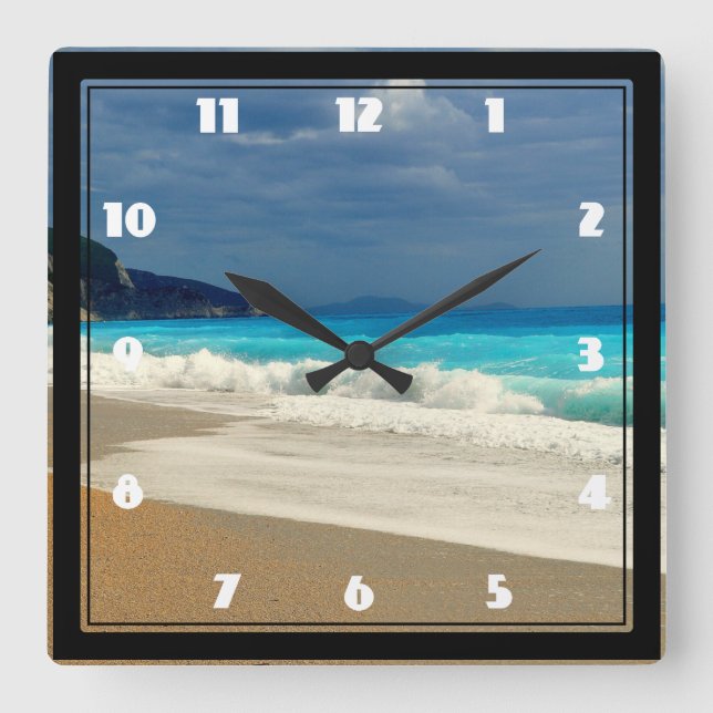 Beautiful Turquoise Blue Sea Tropical Photography Square Wall Clock (Front)