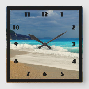 Beautiful Turquoise Blue Sea Tropical Photography Square Wall Clock