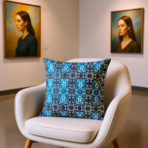 💙🤎 Beautiful turquoise - brown Azulejos, 8  Cushion