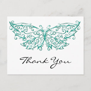 Beautiful Turquoise Butterfly Thank You Postcards