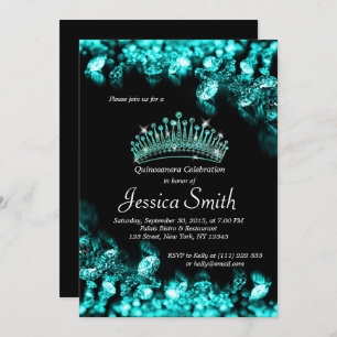 Beautiful Turquoise Diamond Quinceañera Invite
