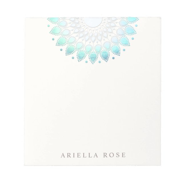 beautiful Turquoise Floral Lotus Flower Floral Notepad (Front)