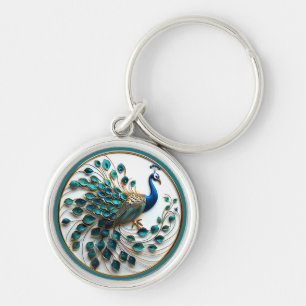 Beautiful Turquoise Gold Peacock Key Ring