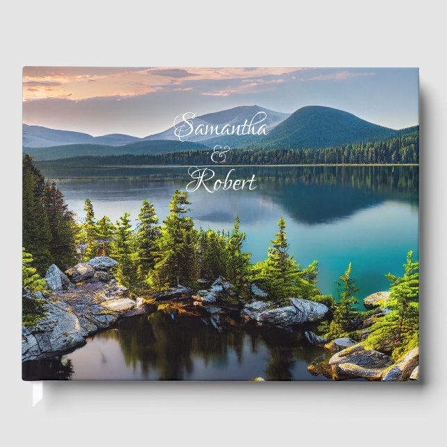 Beautiful Turquoise Lake Mountains Pine Forest Guest Book (Front)