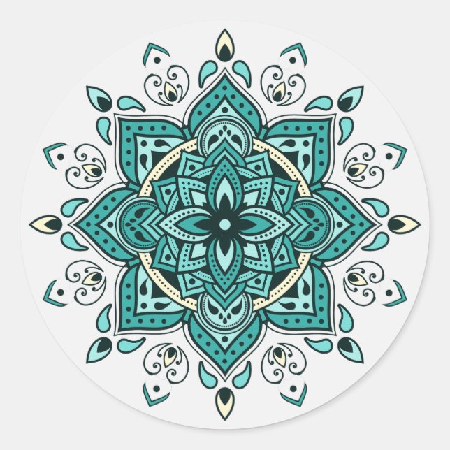 Beautiful turquoise mandala design classic round sticker (Front)