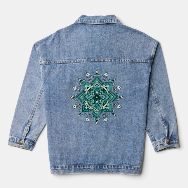 Beautiful turquoise mandala design denim jacket (Back)