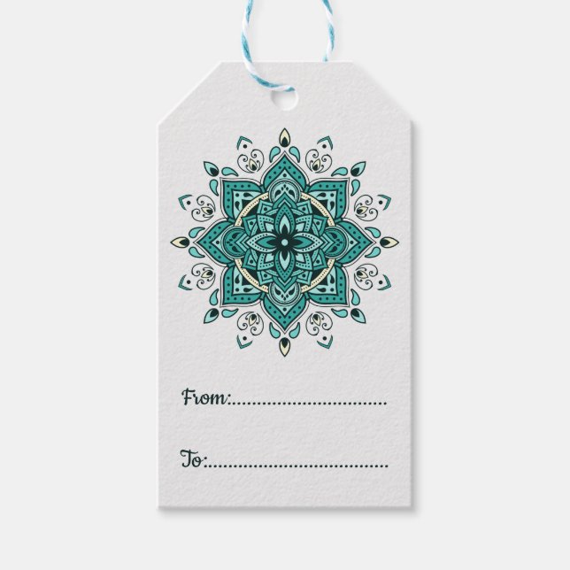 Beautiful turquoise mandala design gift tags (Front)