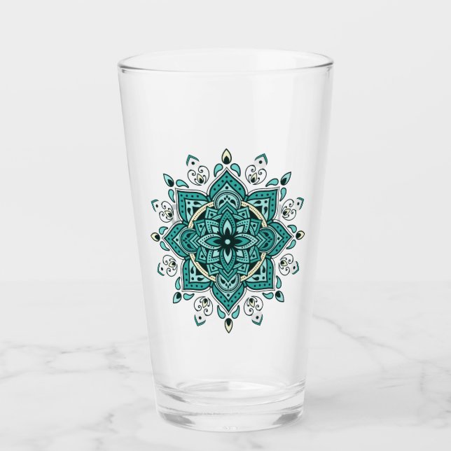 Beautiful turquoise mandala design glass (Front)