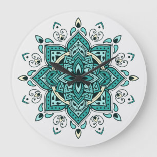 Beautiful turquoise mandala design large clock