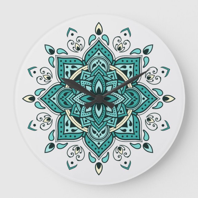 Beautiful turquoise mandala design large clock (Front)