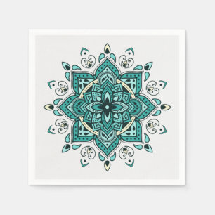 Beautiful turquoise mandala design napkin