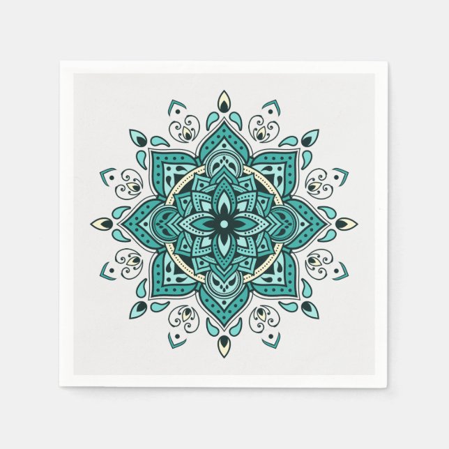 Beautiful turquoise mandala design napkin (Front)
