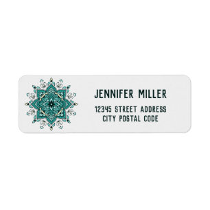 Beautiful turquoise mandala design return address label