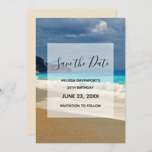 Beautiful Turquoise Sea Tropical Photo Birthday Save The Date (Front/Back)