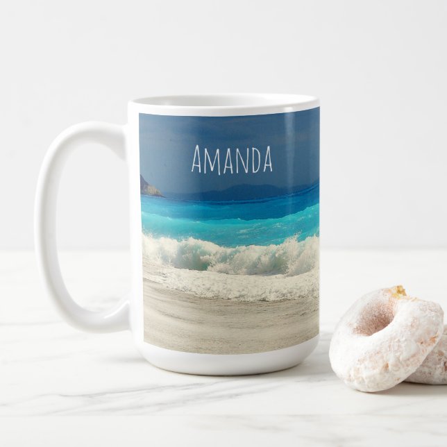 Beautiful Turquoise Sea Tropical Photography Coffee Mug (With Donut)