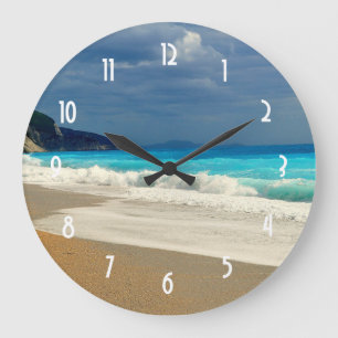 Beautiful Turquoise Sea Tropical Photography Large Clock
