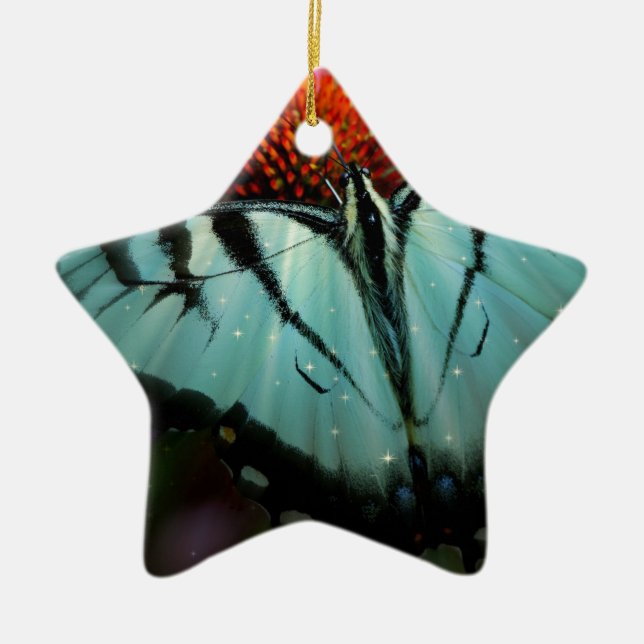 Beautiful Turquoise Swallowtail Butterfly Ceramic Tree Decoration (Front)