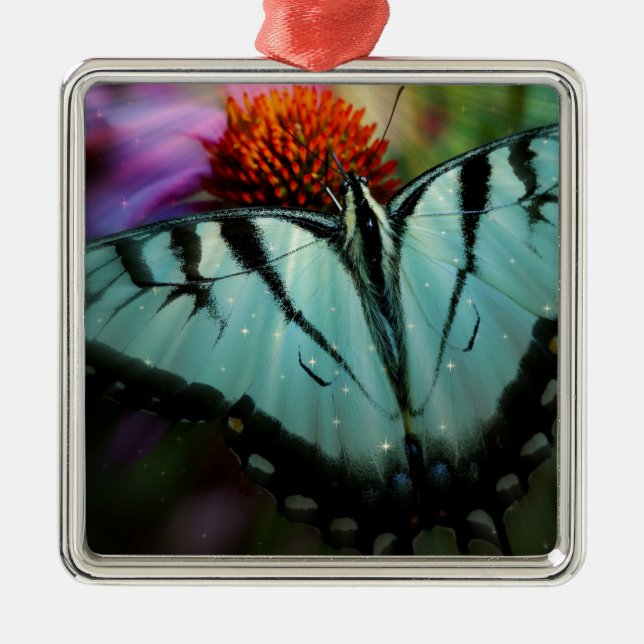 Beautiful Turquoise Swallowtail Butterfly Metal Tree Decoration (Front)