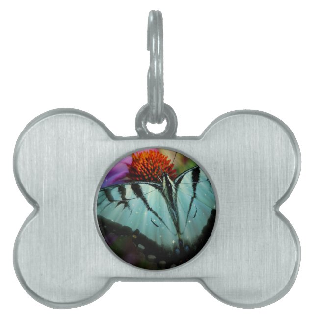 Beautiful Turquoise Swallowtail Butterfly Pet ID Tag (Front)