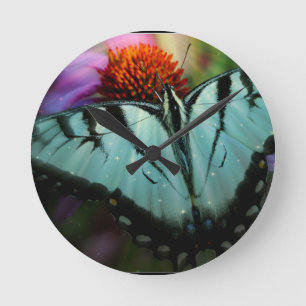 Beautiful Turquoise Swallowtail Butterfly Round Clock