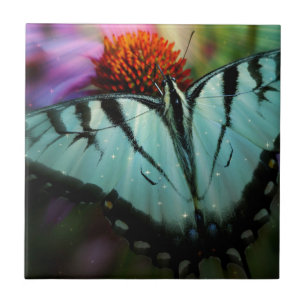 Beautiful Turquoise Swallowtail Butterfly Tile