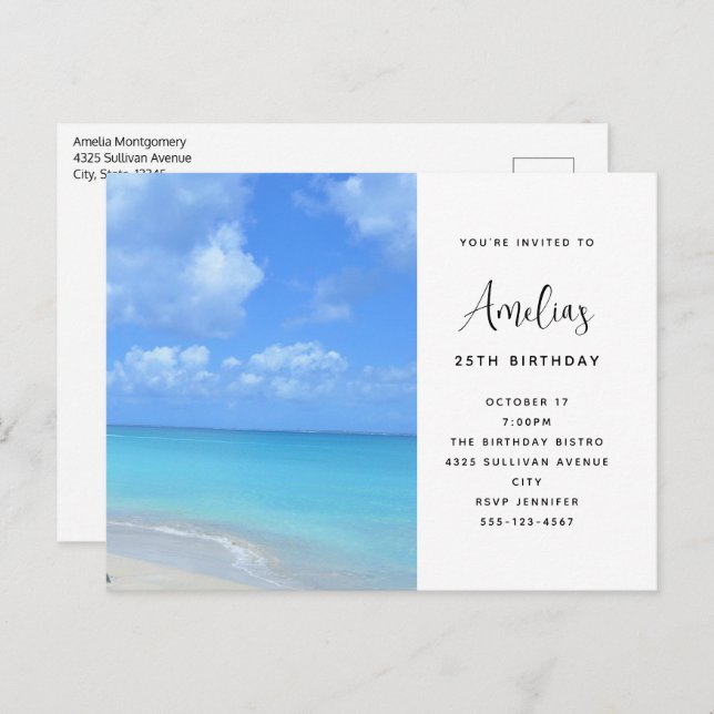 Beautiful Turquoise Tropical Beach  Birthday Postcard (Front/Back)