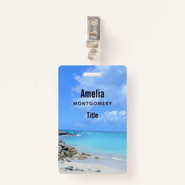 Beautiful Turquoise Tropical Beach ID Badge (Front with Clip)