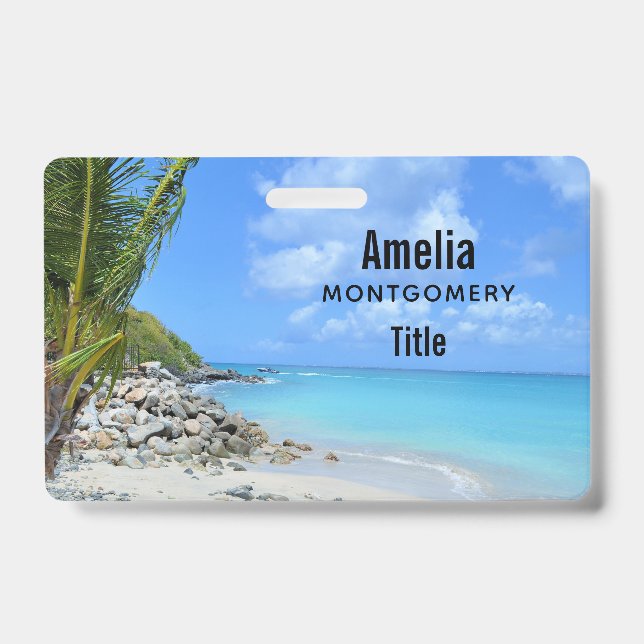 Beautiful Turquoise Tropical Beach ID Badge (Front)