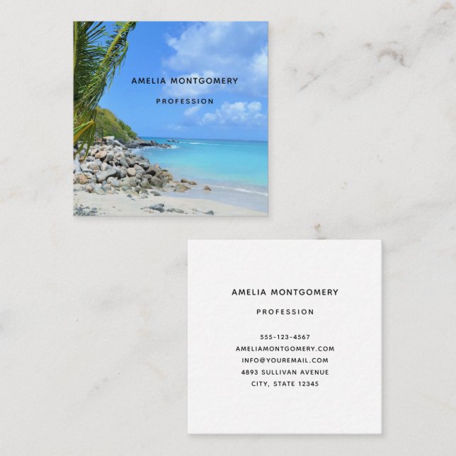 Beautiful Turquoise Tropical Beach  Square Business Card (Front/Back)