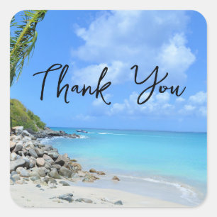 Beautiful Turquoise Tropical Beach Thank You Square Sticker