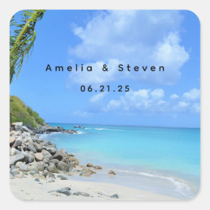 Beautiful Turquoise Tropical Beach  - Wedding Square Sticker