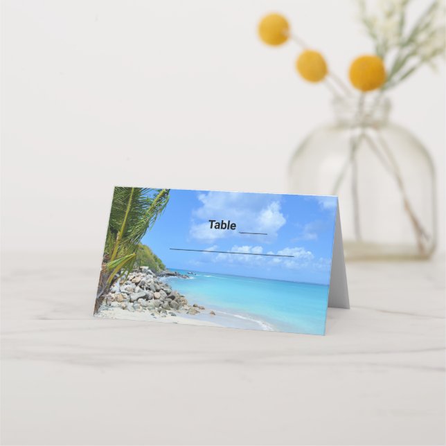 Beautiful Turquoise Tropical Beach Wedding Table Place Card (Front)