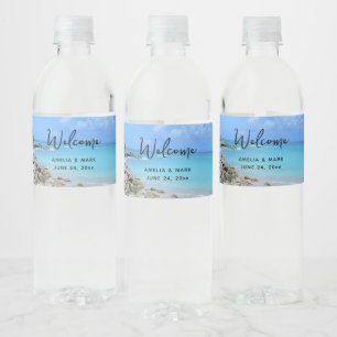 Beautiful Turquoise Tropical Beach Wedding Water Bottle Label