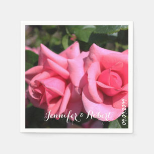beautiful two hot pink rose flowers. floral photo napkin