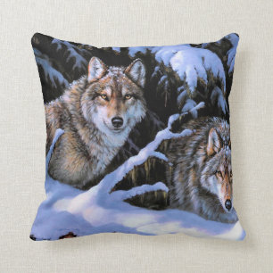 Beautiful Two Wolves Paintings Cushion