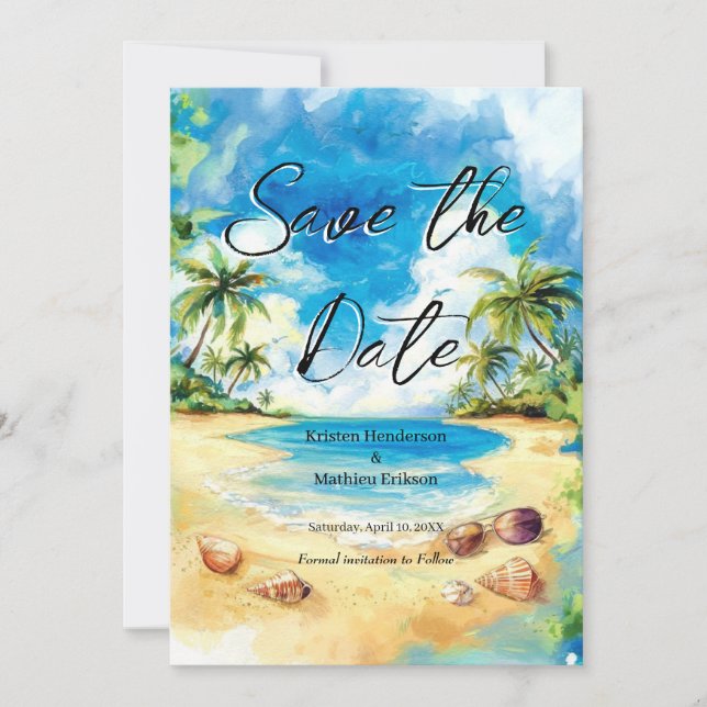 Beautiful Typography Beach Wedding Save The Date (Front)