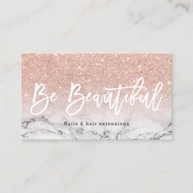 Beautiful typography rose gold glitter marble business card (Front)