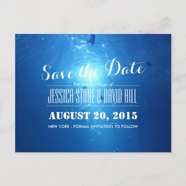 Beautiful Under Sea Blue Wedding Save the Date Announcement Postcard (Front)