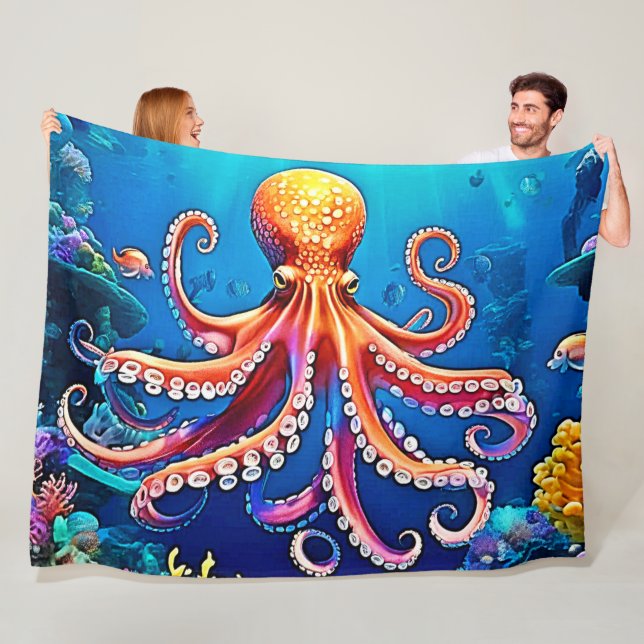 Beautiful Underwater Octopus Art Fleece Blanket (In Situ)