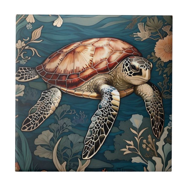 Beautiful Underwater Sea Turtle   Ceramic Tile (Front)