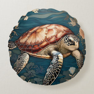Beautiful Underwater Sea Turtle Round Cushion