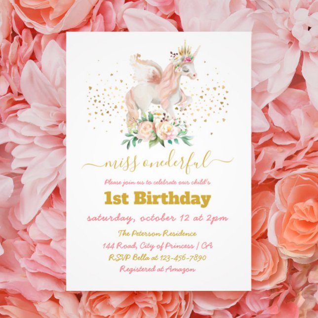 Beautiful Unicorn 1st Birthday Invitation (Creator Uploaded)