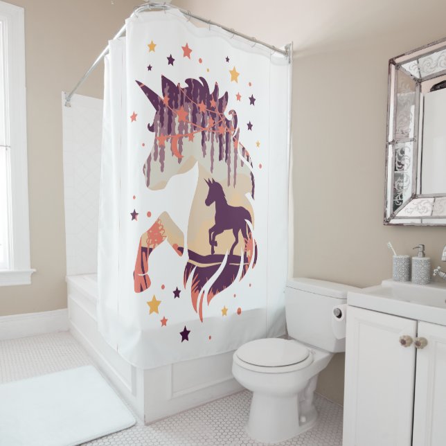 Beautiful Unicorn Elegant Stars Fantasy Shower Curtain (In Situ)