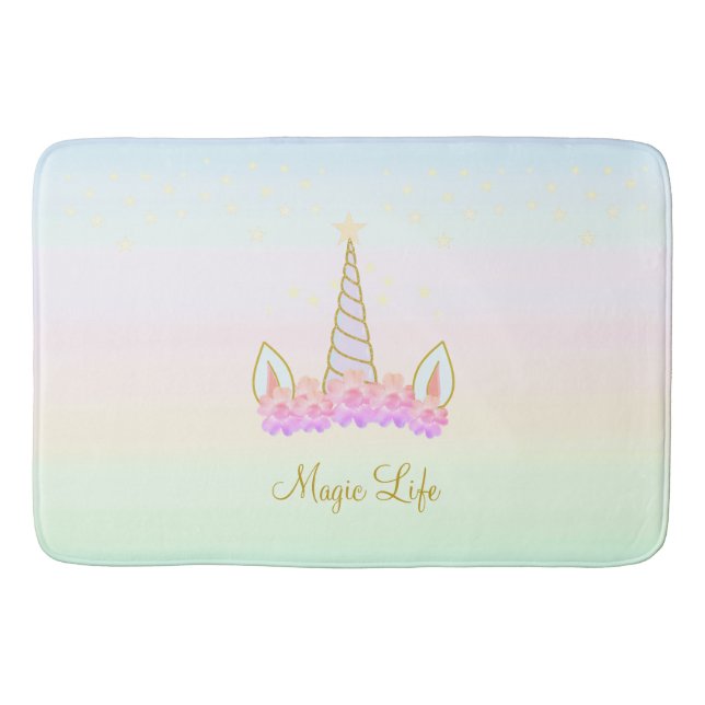 Beautiful Unicorn Flowers & Stars Bath Mat (Front)
