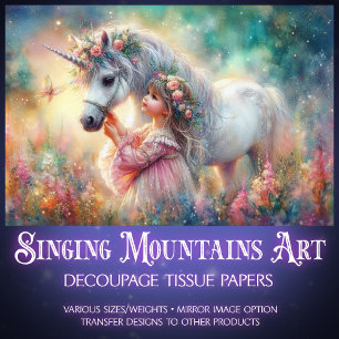 Beautiful Unicorn Little Girl Fantasy Decoupage Tissue Paper