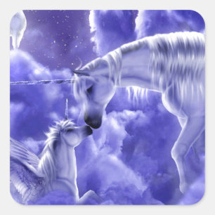 Beautiful Unicorn Mother and Daughter Square Sticker