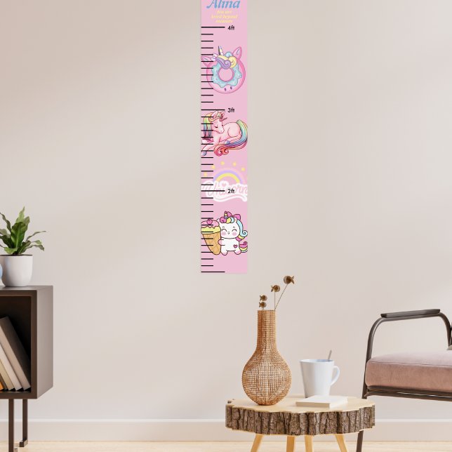 Beautiful Unicorn Pink Floral Girls Growth Chart (Living Room 3)