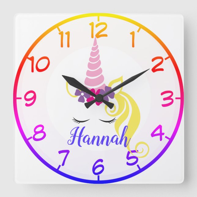 Beautiful Unicorn Square Wall Clock (Front)