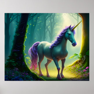 Beautiful Unicorn standing in the Forest. Poster