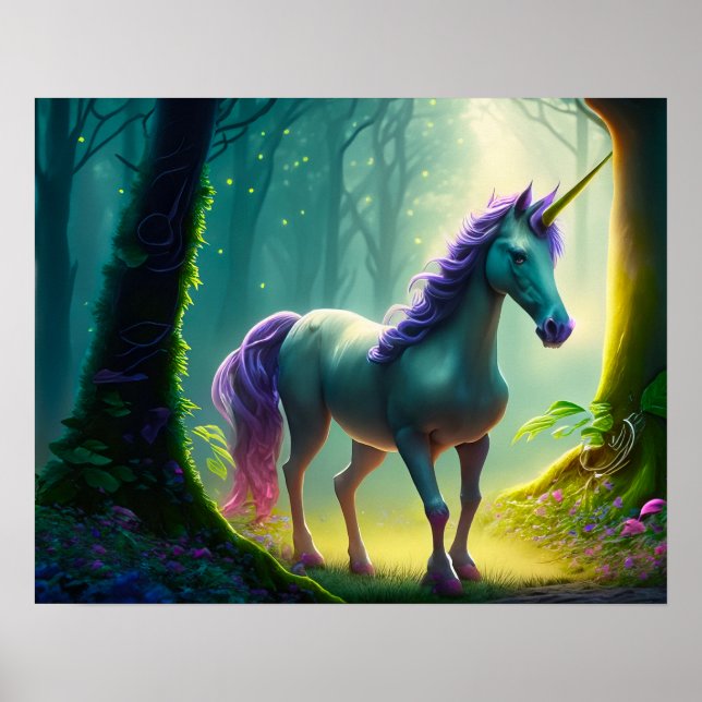 Beautiful Unicorn standing in the Forest. Poster (Front)